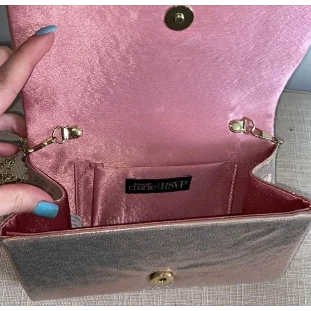 Charming Charlie RSVP Rose gold clutch with detachable gold crossbody - Picture 3 of 5